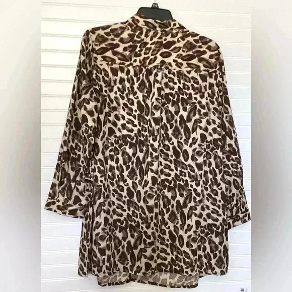 Roamans Womens Top Brown Leopard Print Long Sleeve Tunic Button Up Plus 30W - Picture 4 of 8
